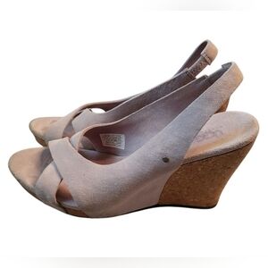 UGG Hazel Blush Pink Suede Sling Back Cork Wedge Sandals Size 9